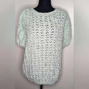 Vintage Custom Classics by MS Open Knit Sweater Women's Sz L Short sleeve Green